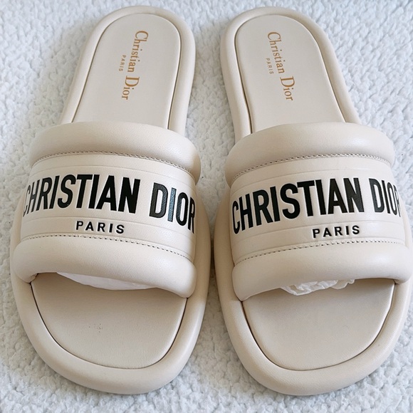 Christian Dior Every-D Embossed Lambskin Leather Slide Sandals - Picture 1 of 16